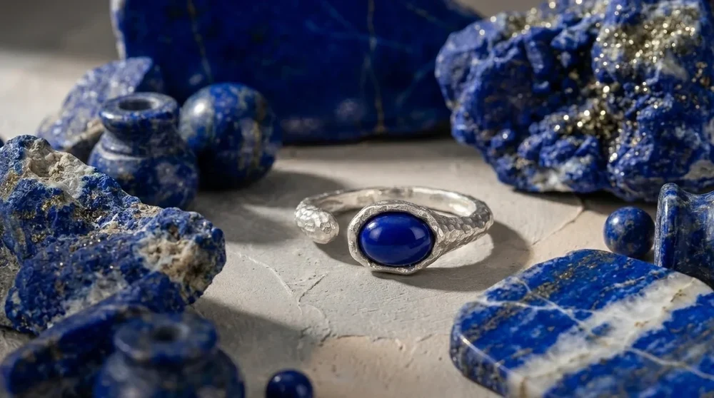 Lapis lazuli silver ring and natural stone