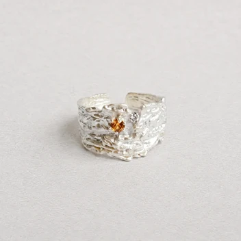 EMBER VEIN — Zircon Textured Silver Open Ring