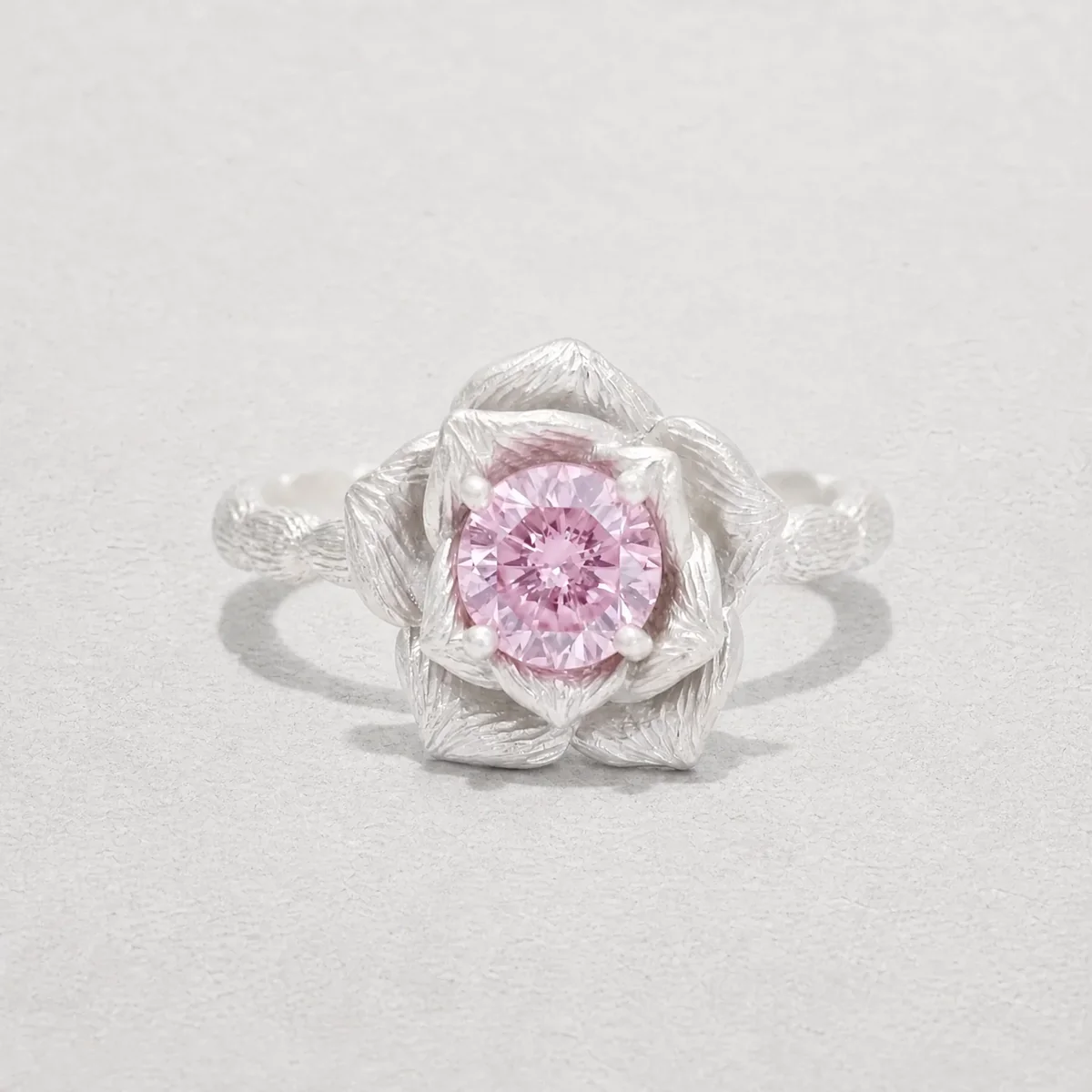 ROSE REVERIE — Pink Zircon Blossom Silver Ring
