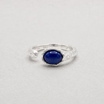 VEIN TRACE — Lapis Lazuli Hammered Silver Open Ring