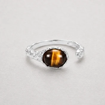 VEIN TRACE — Tiger’s Eye Hammered Silver Open Ring